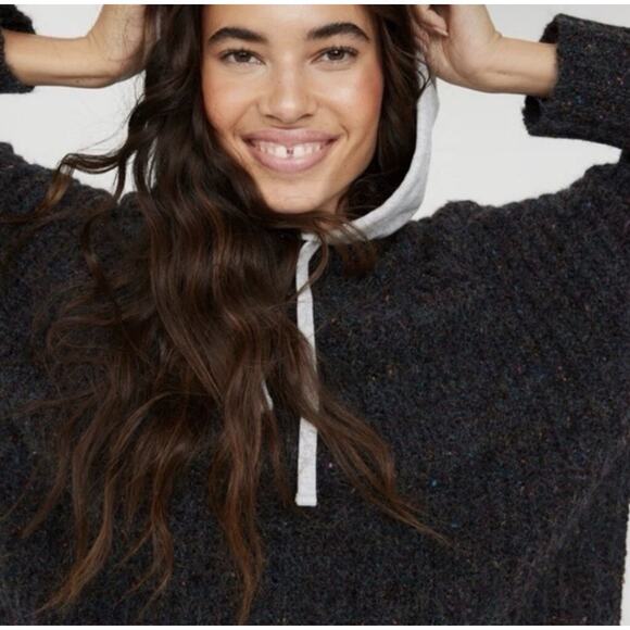 Aerie Offline Ribbed Knit Hooded Knit Sweater Charcoal Heather Gray Size Large - Picture 2 of 11